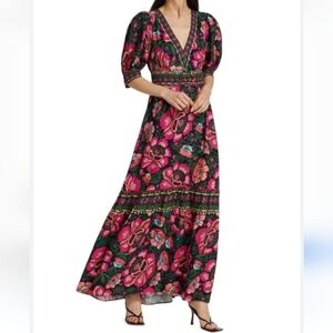 Farm Rio Flower Garden Maxi Dress Altered sleeves size M